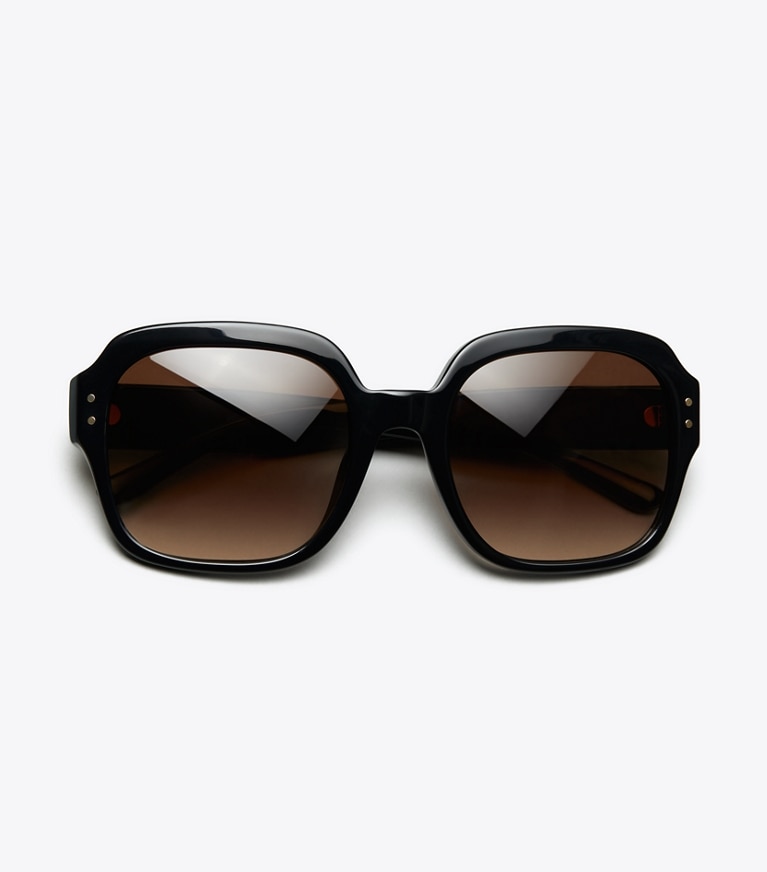 Tory Burch designer sunglasses & eyewear Oversized Square Logo Sunglasses in Black front