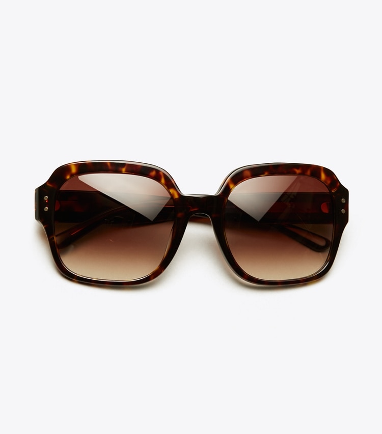 Tory Burch designer sunglasses & eyewear Oversized Square Logo Sunglasses in Dk Tortoise overhead