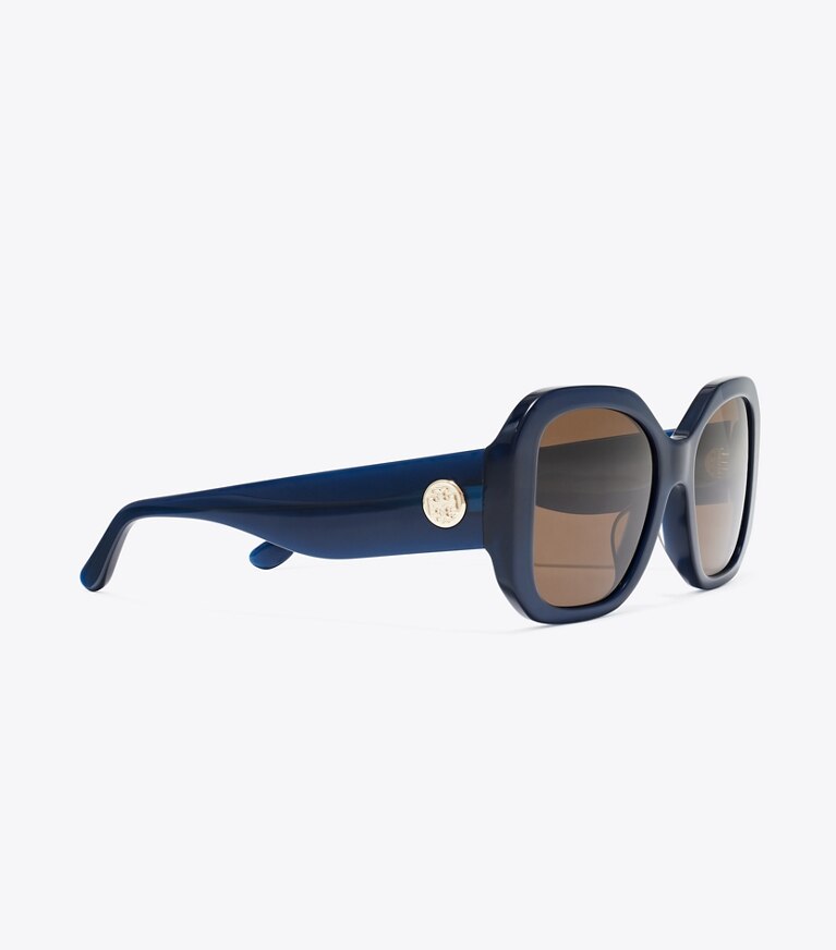 Tory Burch designer sunglasses & eyewear Oversized Square Sunglasses in TRANSPARENT NAVY/ SOLID BROWN front