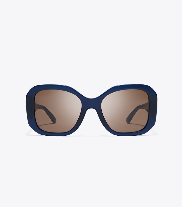 Tory Burch designer sunglasses & eyewear Oversized Square Sunglasses in TRANSPARENT NAVY/ SOLID BROWN front