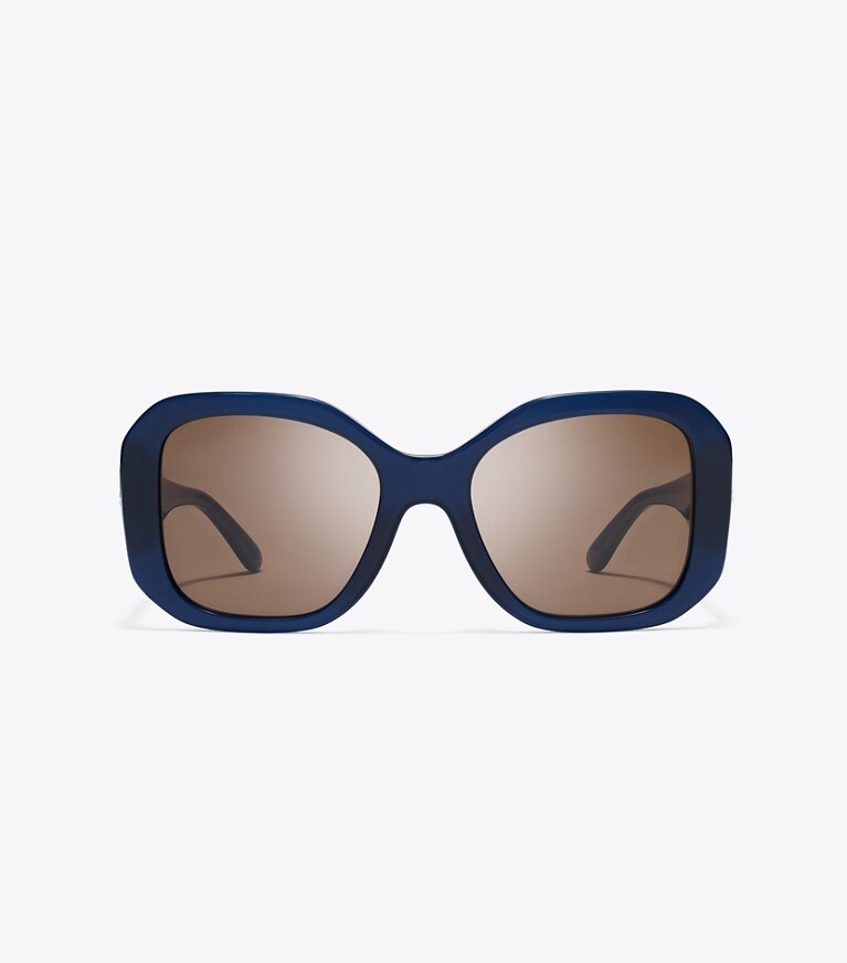 Tory Burch designer sunglasses & eyewear Oversized Square Sunglasses in TRANSPARENT NAVY/ SOLID BROWN front