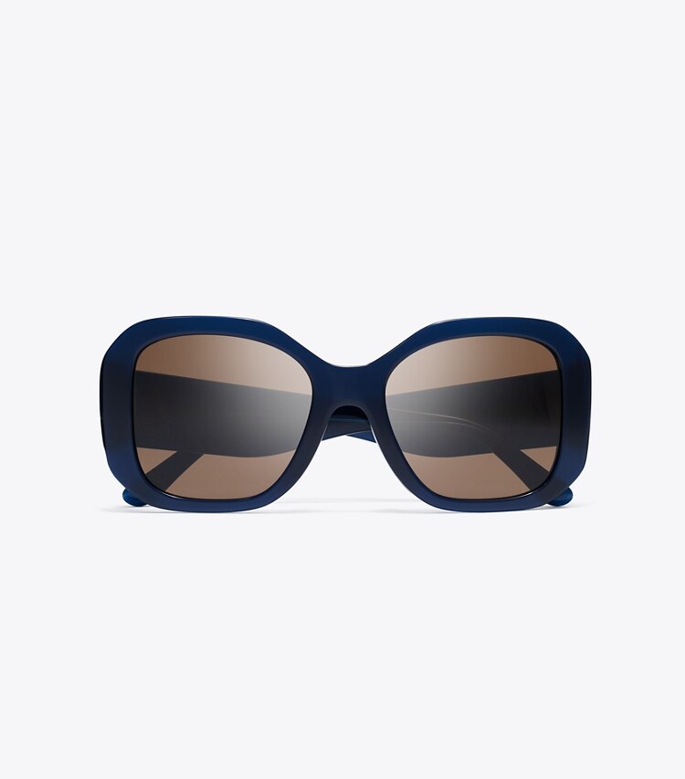 Tory Burch designer sunglasses & eyewear Oversized Square Sunglasses in TRANSPARENT NAVY/ SOLID BROWN overhead