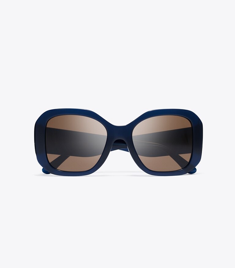 Tory Burch designer sunglasses & eyewear Oversized Square Sunglasses in TRANSPARENT NAVY/ SOLID BROWN front