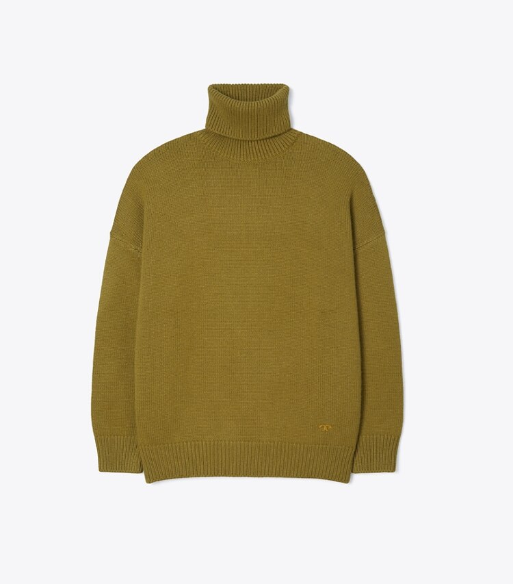 Tory Burch designer sweaters Oversized Turtleneck in HAZEL GREEN front