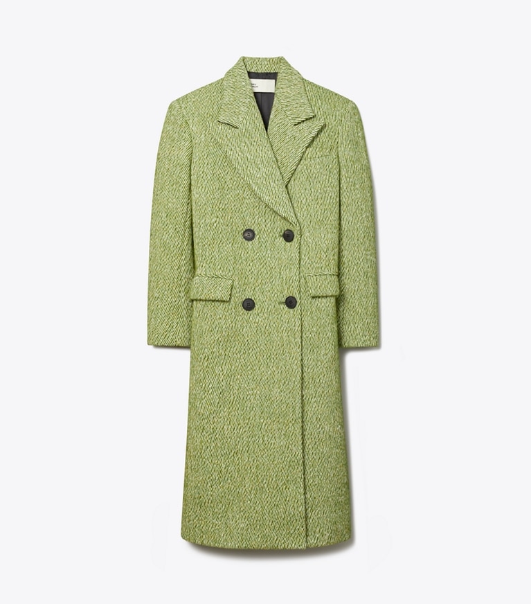 Tory Burch designer coats Oversized Twill Coat in Green Irregular Twill Coating front
