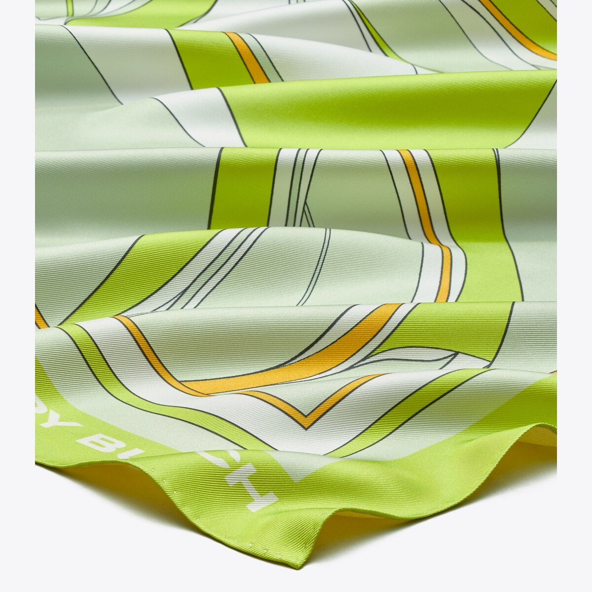 TORY BURCH｜ (WARPED LOGO SILK SQUARED (160515-100)) Color Block Logo Oversized Double-Sided Silk Square Scarf