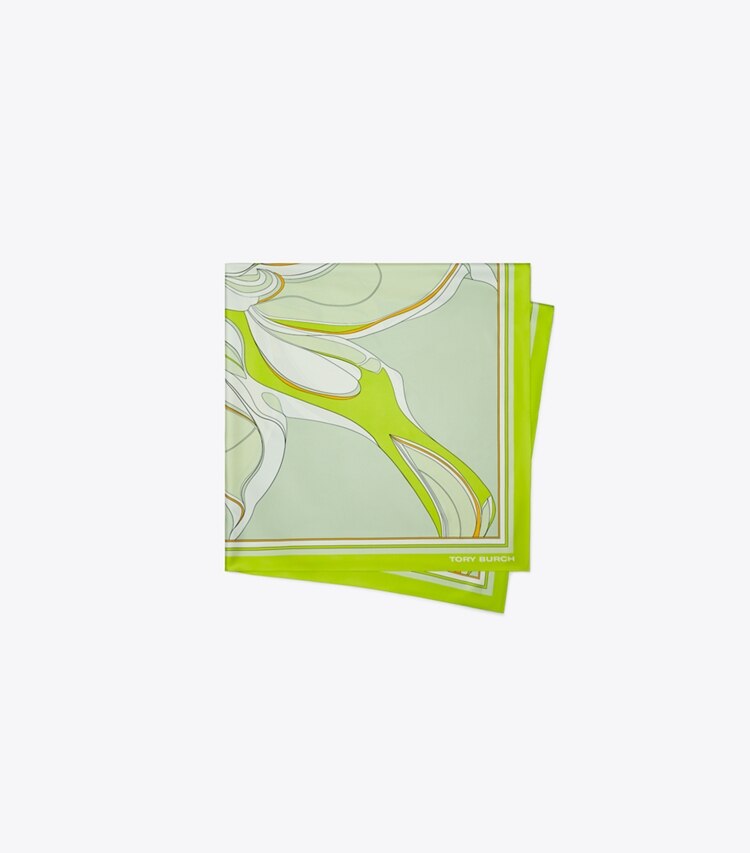 Tory Burch designer scarves Oversized Twisty Floral Silk Square Scarf in Chartreuse folded