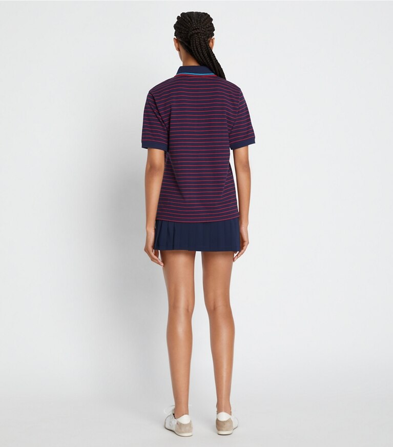 Tory Sport designer tops Oversized Yarn-Dyed Polo in Tory Navy Base Stripe front