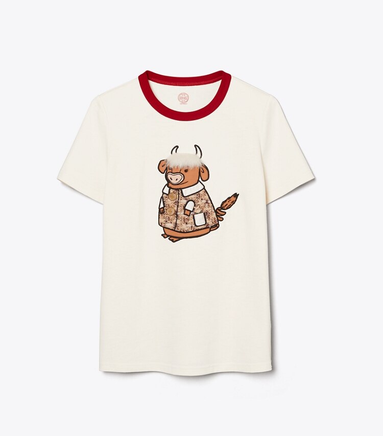 Tory Burch designer tops Ozzie the Ox T-Shirt in NEW IVORY front