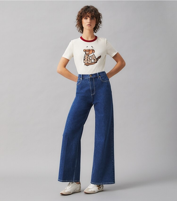 Tory Burch designer tops Ozzie the Ox T-Shirt in NEW IVORY on model front