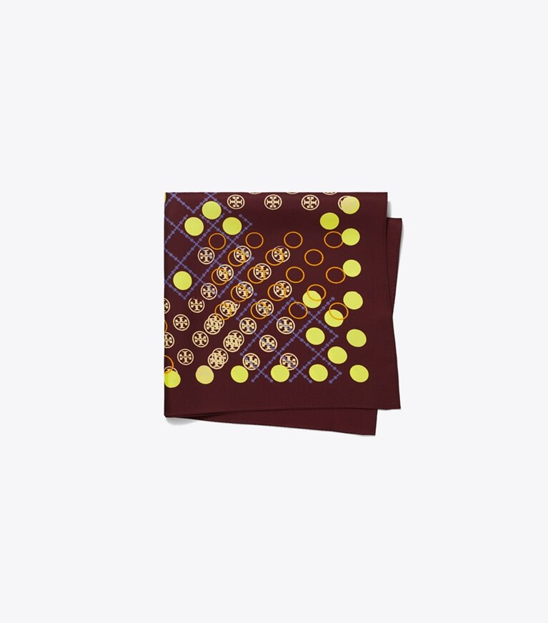 Tory Burch diseñador bufandas Pañoleta con monograma en T de lunares en Dot Stamped T Monogram Burgundy plegado