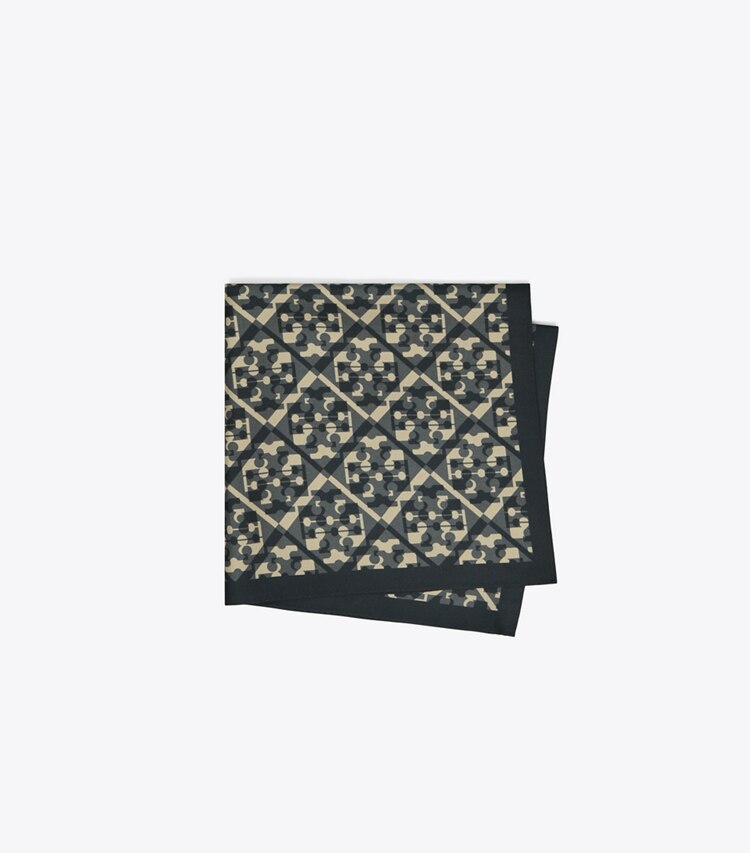 Tory Burch diseñador bufandas Pañoleta de seda con monograma en T Prismatic en Prismatic Logo Neckerchief  - Black plegado