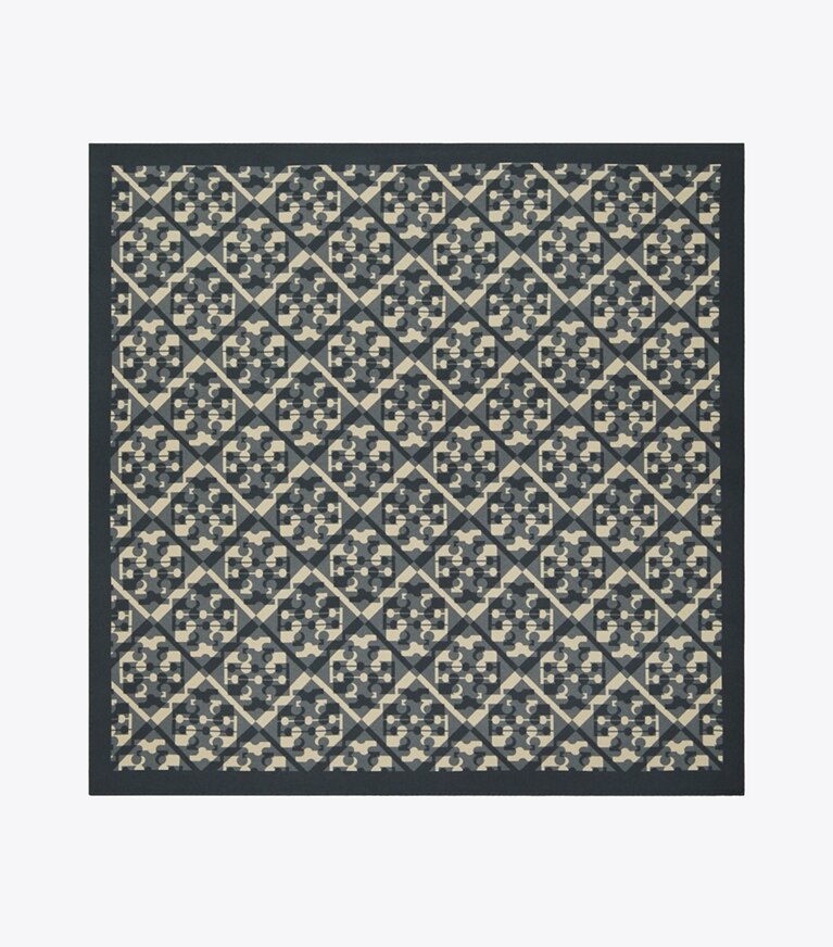 Tory Burch diseñador bufandas Pañoleta de seda con monograma en T Prismatic en Prismatic Logo Neckerchief  - Black vista superior
