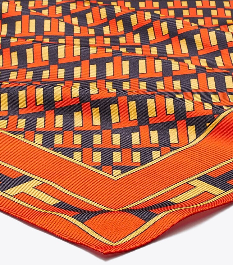 Tory Burch diseñador bufandas Pañoleta de seda de doble faz Two for T en Tory Navy / Orange detalle