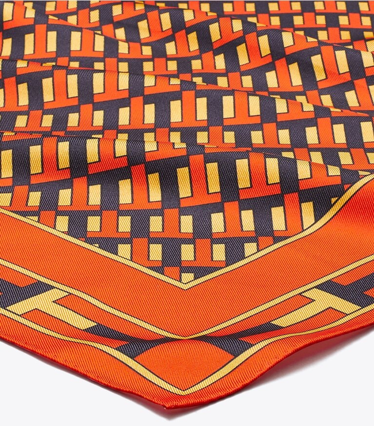 Tory Burch diseñador bufandas Pañoleta de seda de doble faz Two for T en Tory Navy / Orange detalle