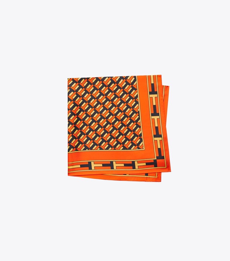 Tory Burch diseñador bufandas Pañoleta de seda de doble faz Two for T en Tory Navy / Orange plegado