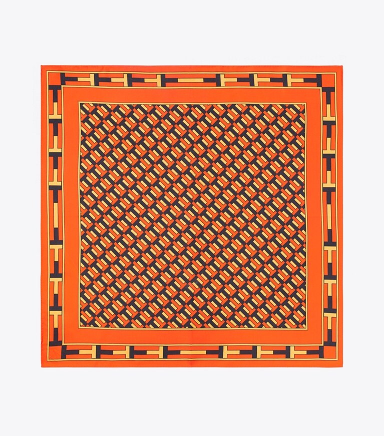 Tory Burch diseñador bufandas Pañoleta de seda de doble faz Two for T en Tory Navy / Orange vista superior