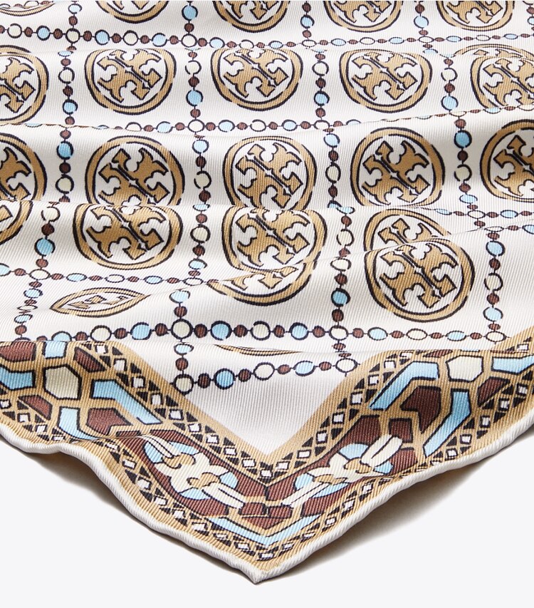 Tory Burch diseñador bufandas Pañoleta Deco con monograma T en Ivory Deco T Monogram detalle