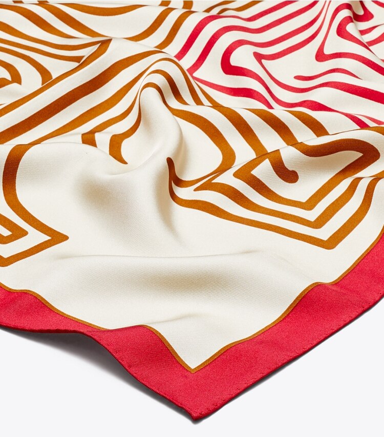 Tory Burch diseñador bufandas Pañoleta Heartlogo en Red / Cream detalle