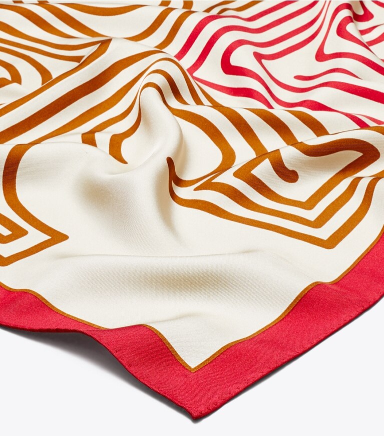 Tory Burch diseñador bufandas Pañoleta Heartlogo en Red / Cream detalle