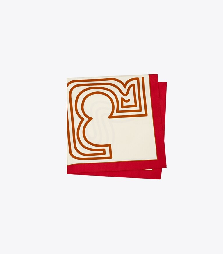 Tory Burch diseñador bufandas Pañoleta Heartlogo en Red / Cream plegado