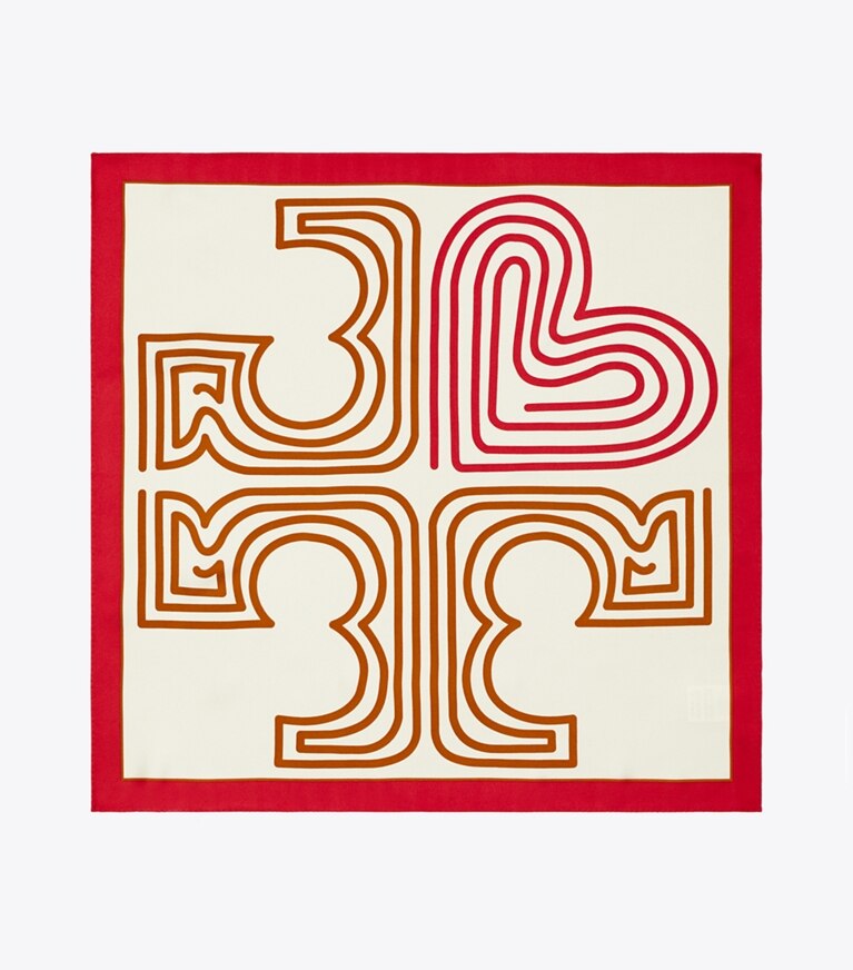 Tory Burch diseñador bufandas Pañoleta Heartlogo en Red / Cream vista superior