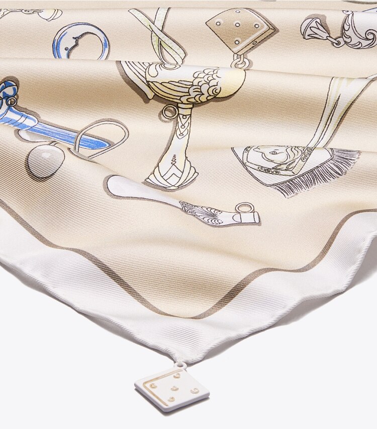 Tory Burch diseñador bufandas Pañoleta Rattles en Rattles Neutral detalle