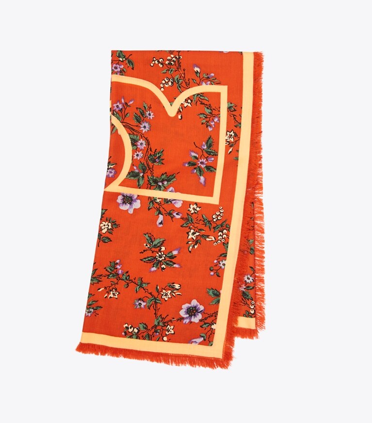 Tory Burch diseñador bufandas Pañuelo cuadrada extragrande de lana con estampado floral lyonnaise Kira en Brick plegado
