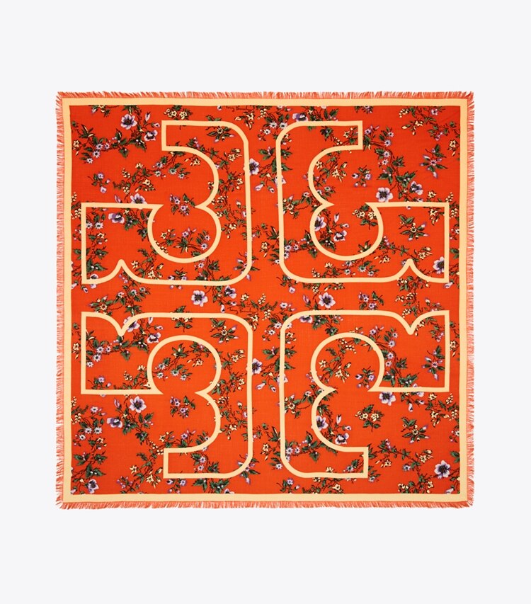 Tory Burch diseñador bufandas Pañuelo cuadrada extragrande de lana con estampado floral lyonnaise Kira en Brick desde arriba