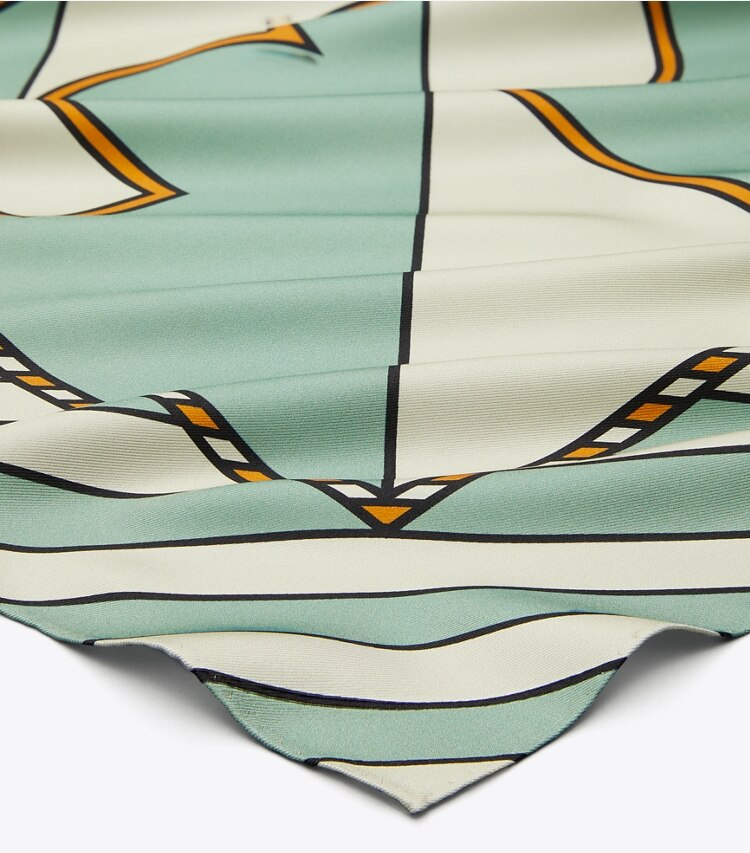 Tory Burch diseñador bufandas Pañuelo cuadrado de seda Candy Wrapper en Candy Wrapper Teal detalle