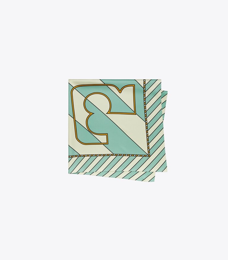 Tory Burch diseñador bufandas Pañuelo cuadrado de seda Candy Wrapper en Candy Wrapper Teal plegado