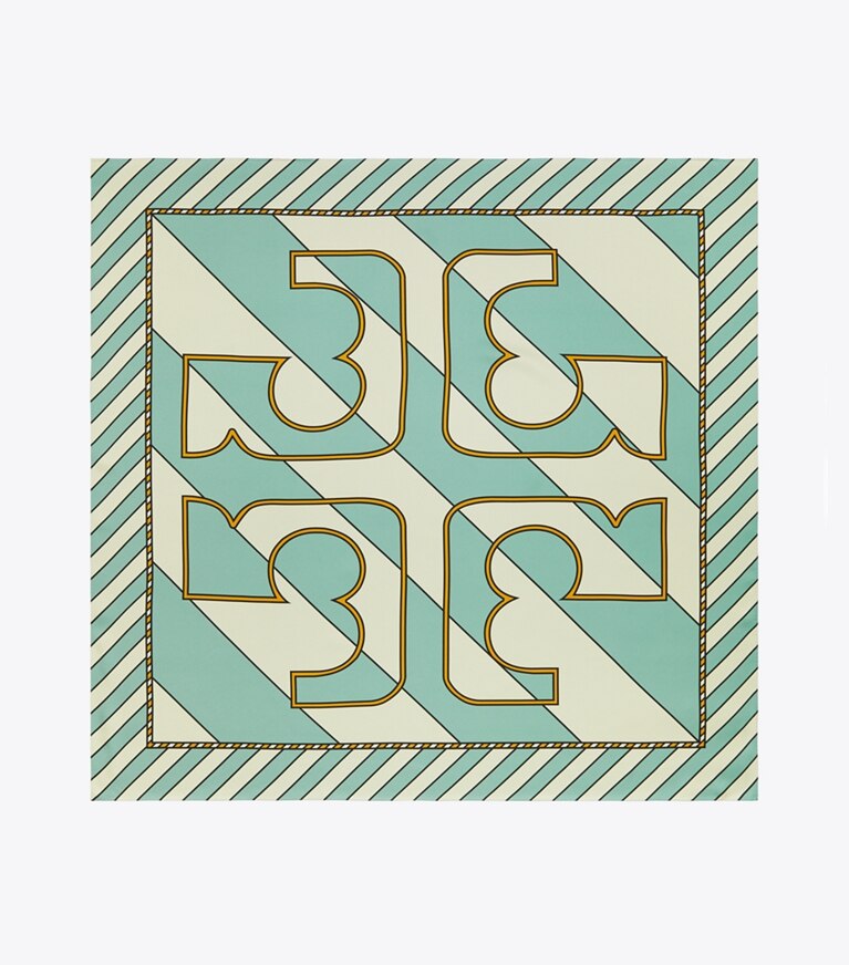 Tory Burch diseñador bufandas Pañuelo cuadrado de seda Candy Wrapper en Candy Wrapper Teal desde arriba