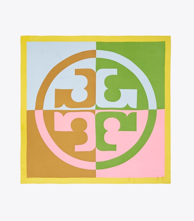 Tory Burch diseñador bufandas Pañuelo cuadrado de seda con bloques de color en Pink desde arriba