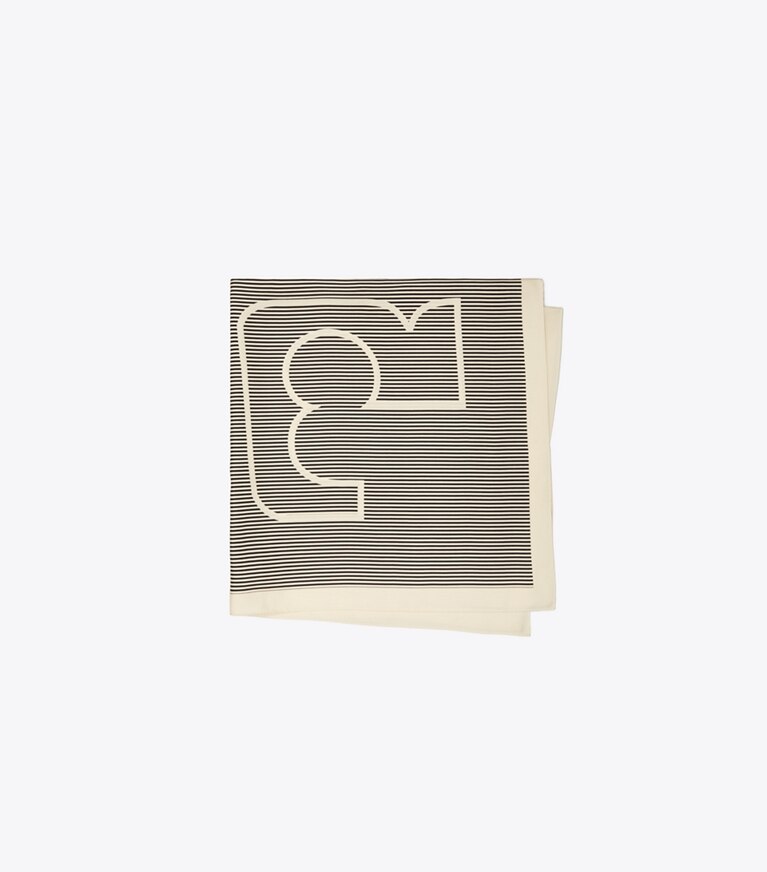 Tory Burch diseñador bufandas Pañuelo cuadrado de seda con logo de raya diplomática en Pinstripe Logo French Cream plegado