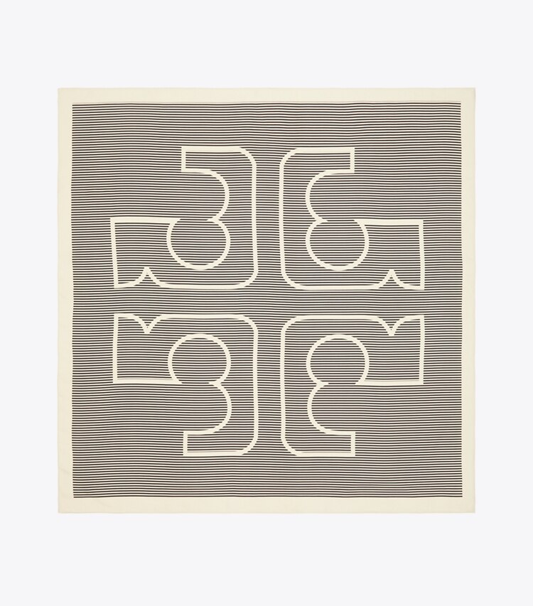 Tory Burch diseñador bufandas Pañuelo cuadrado de seda con logo de raya diplomática en Pinstripe Logo French Cream desde arriba
