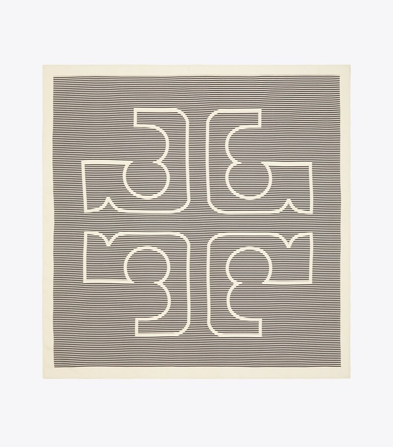 Tory Burch diseñador bufandas Pañuelo cuadrado de seda con logo de raya diplomática en Pinstripe Logo French Cream desde arriba