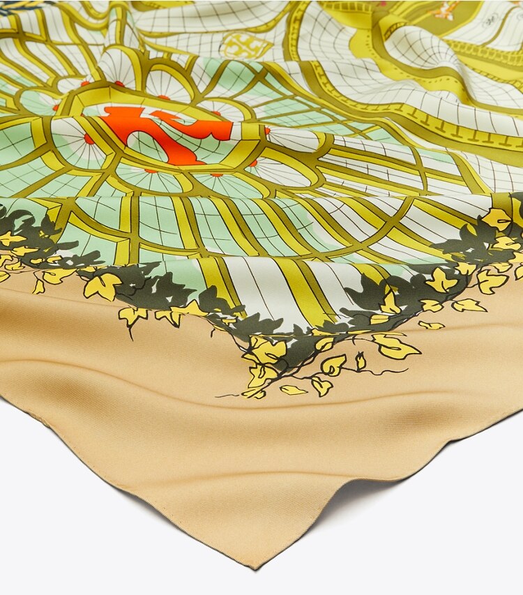 Tory Burch diseñador bufandas Pañuelo cuadrado de seda Greenhouse en Green detalle