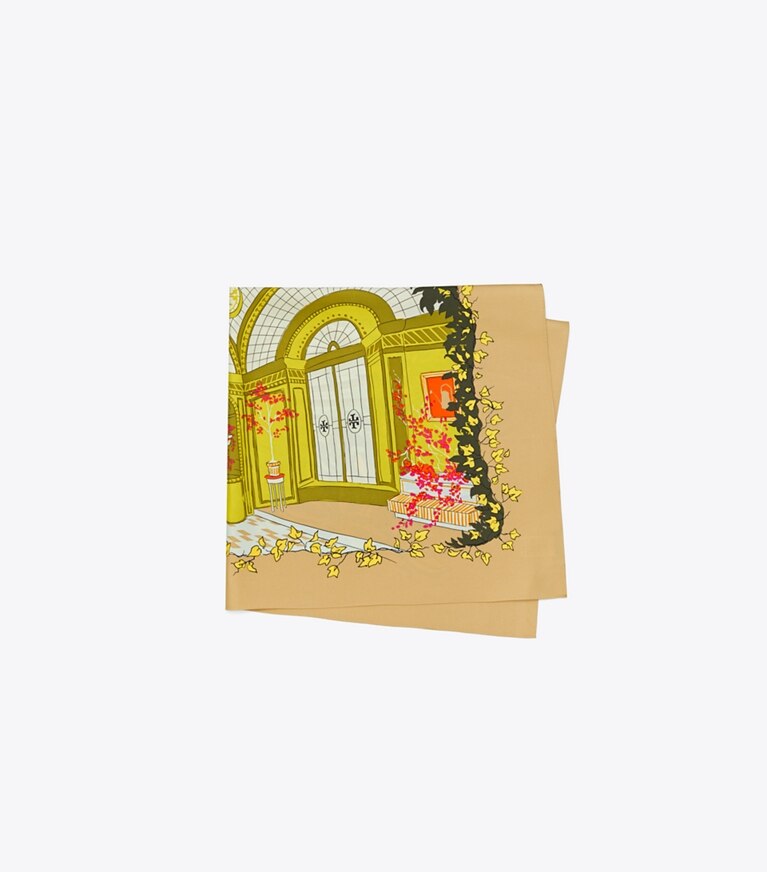 Tory Burch diseñador bufandas Pañuelo cuadrado de seda Greenhouse en Green plegado