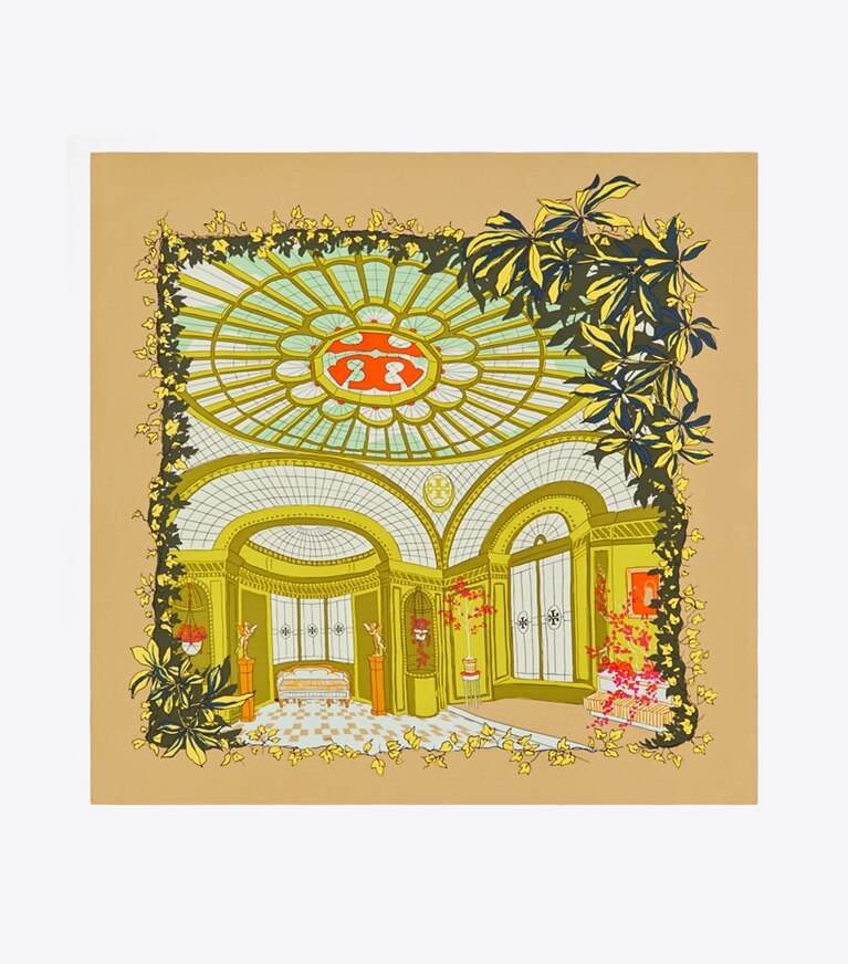 Tory Burch diseñador bufandas Pañuelo cuadrado de seda Greenhouse en Green desde arriba