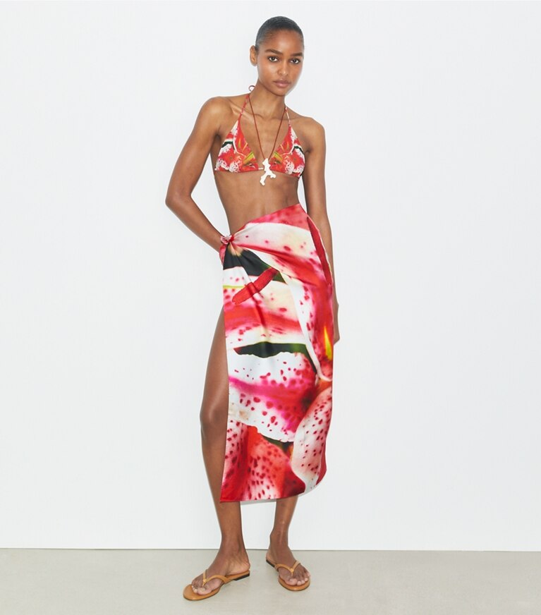 Tory Burch diseñador bufandas Pañuelo cuadrado de seda Lily en Pink Lily accesorio en modelo