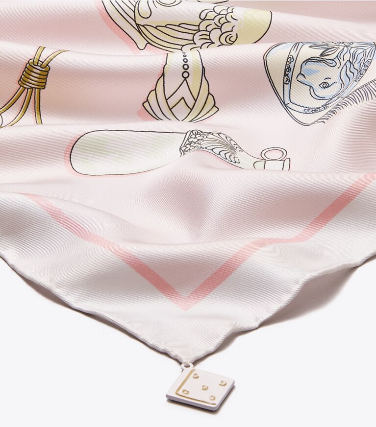 Tory Burch diseñador bufandas Pañuelo cuadrado de seda Rattles en Rattles Pink detalle