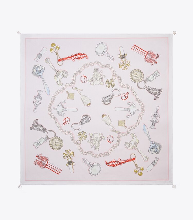 Tory Burch diseñador bufandas Pañuelo cuadrado de seda Rattles en Rattles Pink vista superior