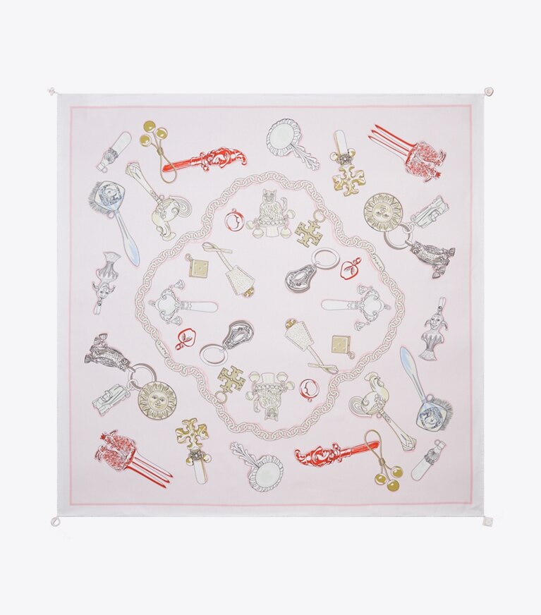 Tory Burch diseñador bufandas Pañuelo cuadrado de seda Rattles en Rattles Pink vista superior