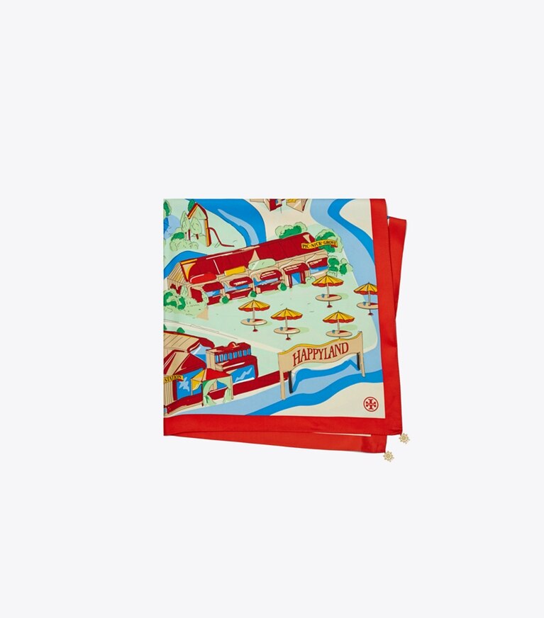 Tory Burch diseñador bufandas Pañuelo cuadrado de seda Summer Carnival en Mint plegado