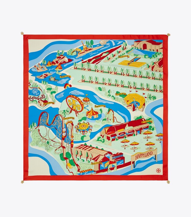 Tory Burch diseñador bufandas Pañuelo cuadrado de seda Summer Carnival en Mint desde arriba