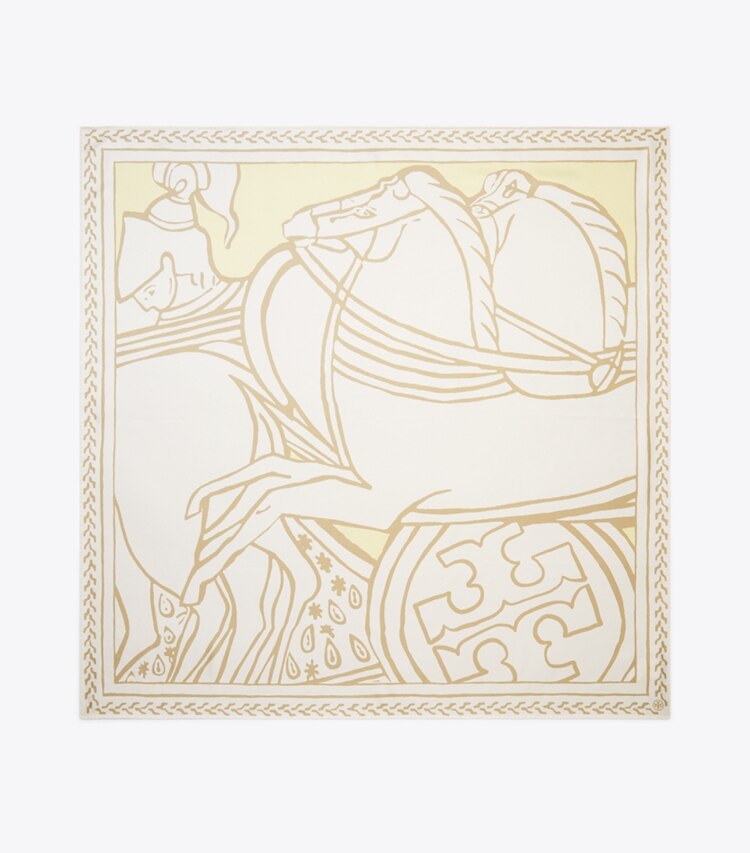 Tory Burch diseñador bufandas Pañuelo cuadrado de seda Trocadero Horses en Horses Yellow vista superior