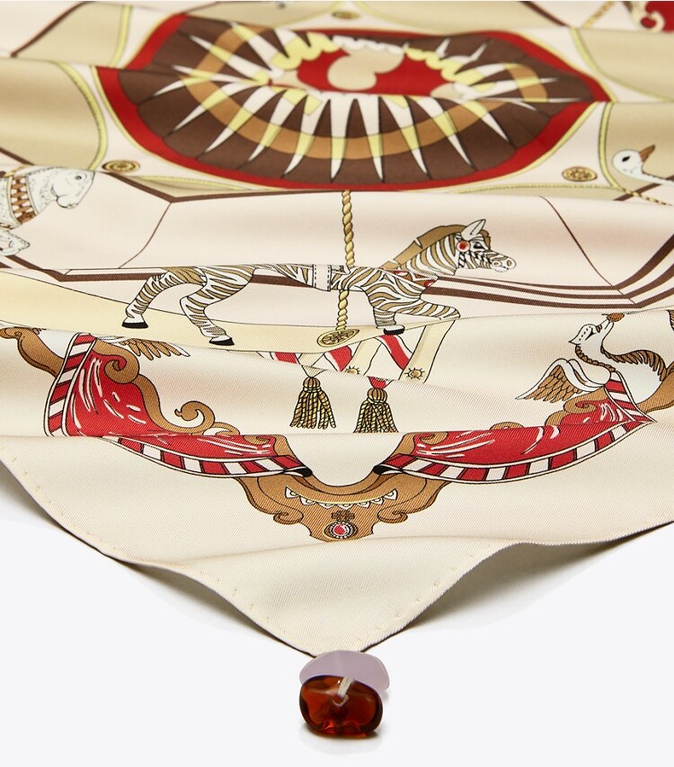 Tory Burch diseñador bufandas Pañuelo de seda Carousel en Red detalle