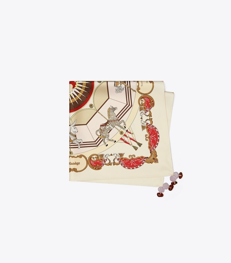 Tory Burch diseñador bufandas Pañuelo de seda Carousel en Red plegado