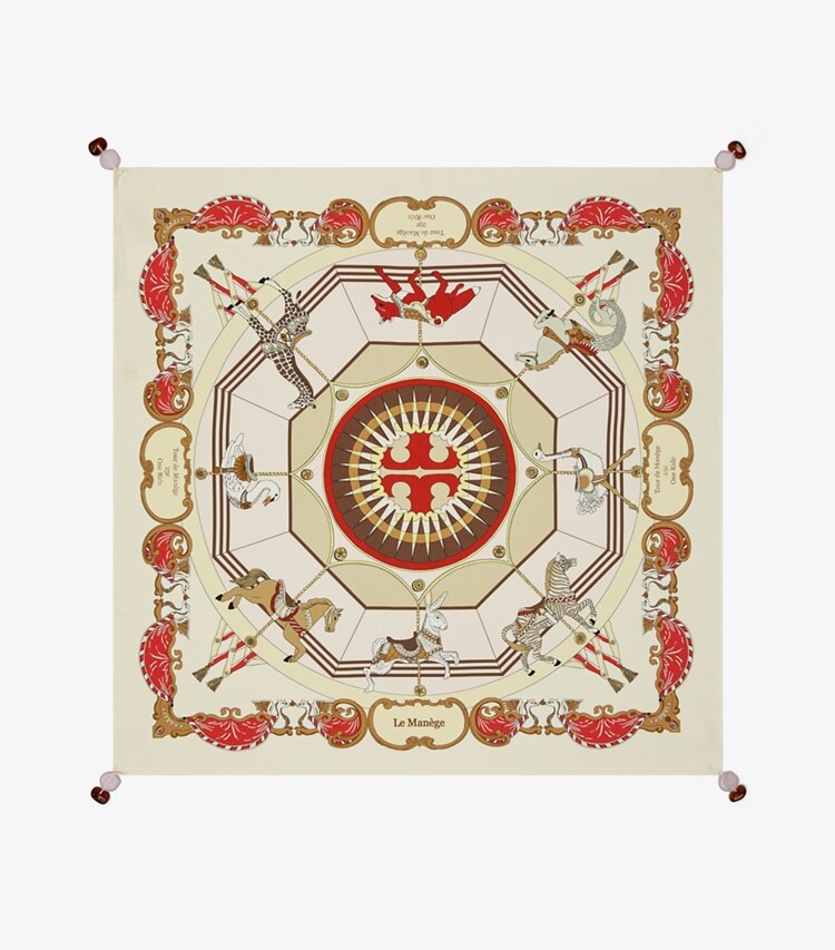 Tory Burch diseñador bufandas Pañuelo de seda Carousel en Red desde arriba