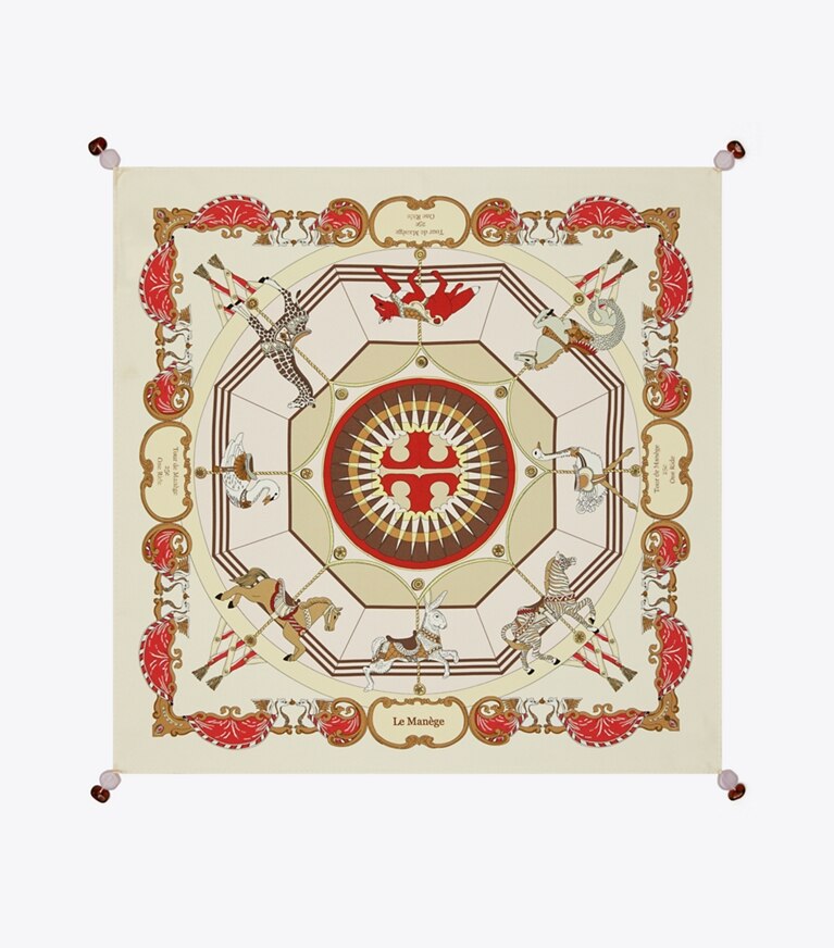 Tory Burch diseñador bufandas Pañuelo de seda Carousel en Red desde arriba